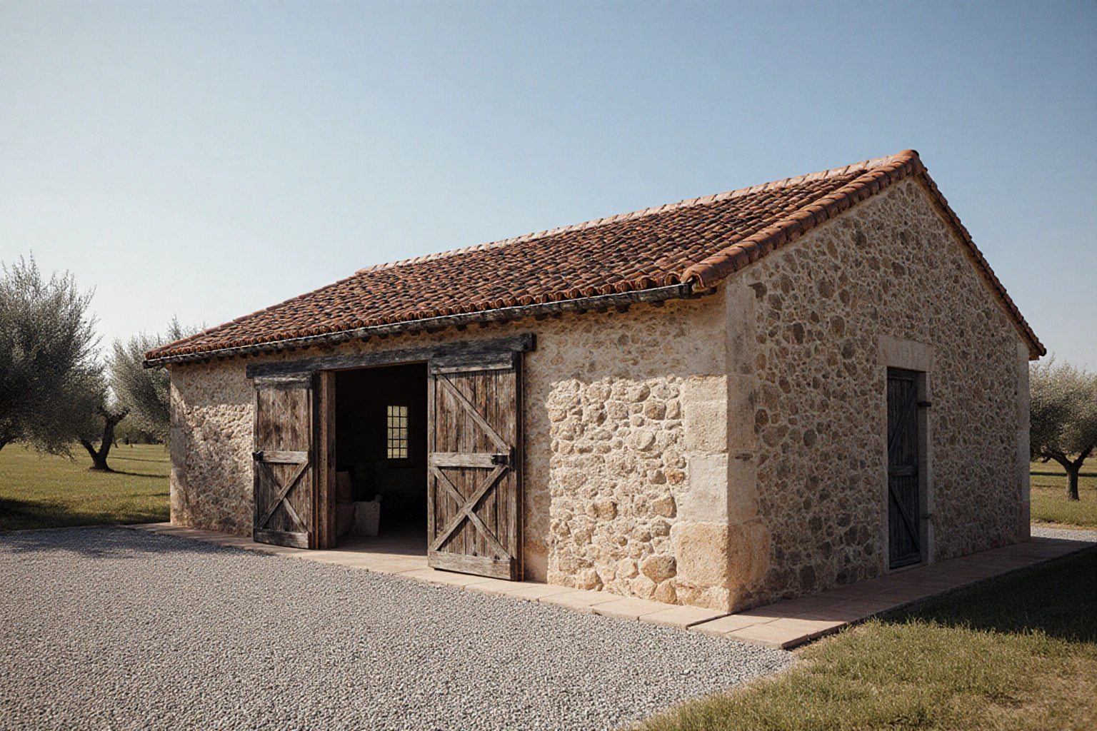 Rural farmyard beside an agricultural building